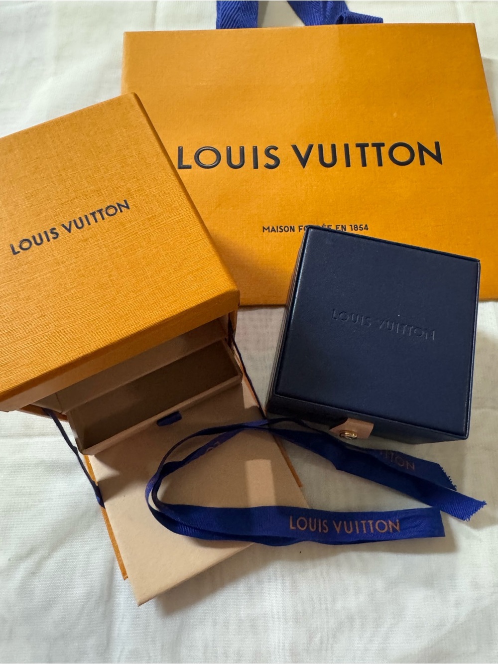 Louis Vuitton 💯% Authentic Jewelry/Storage Box w/drawer Box, Ribbon and Bag Set.